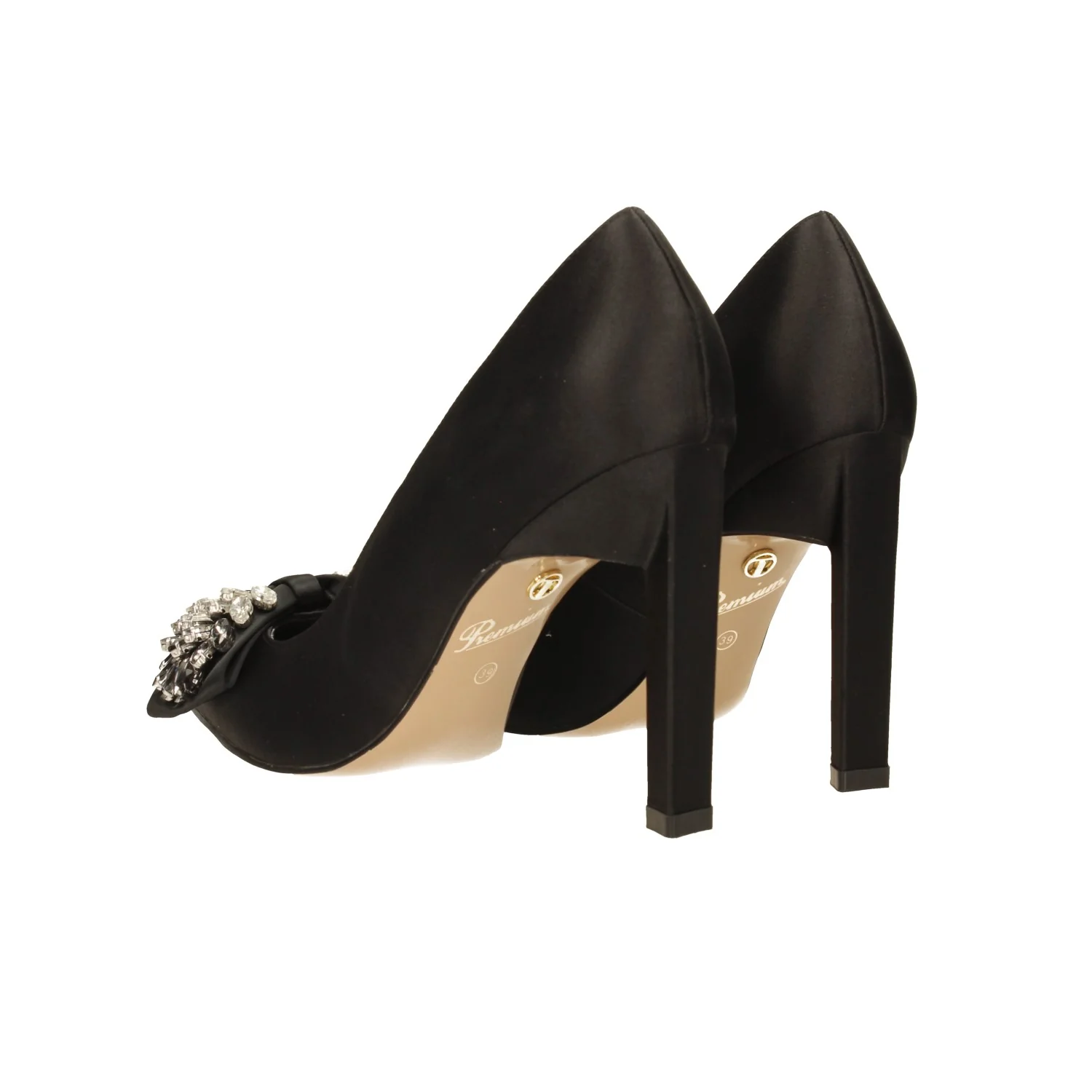Décolleté in satin con fiocco luccicante sulla punta. Tacco triangolare alto 10.5cm - Image 6