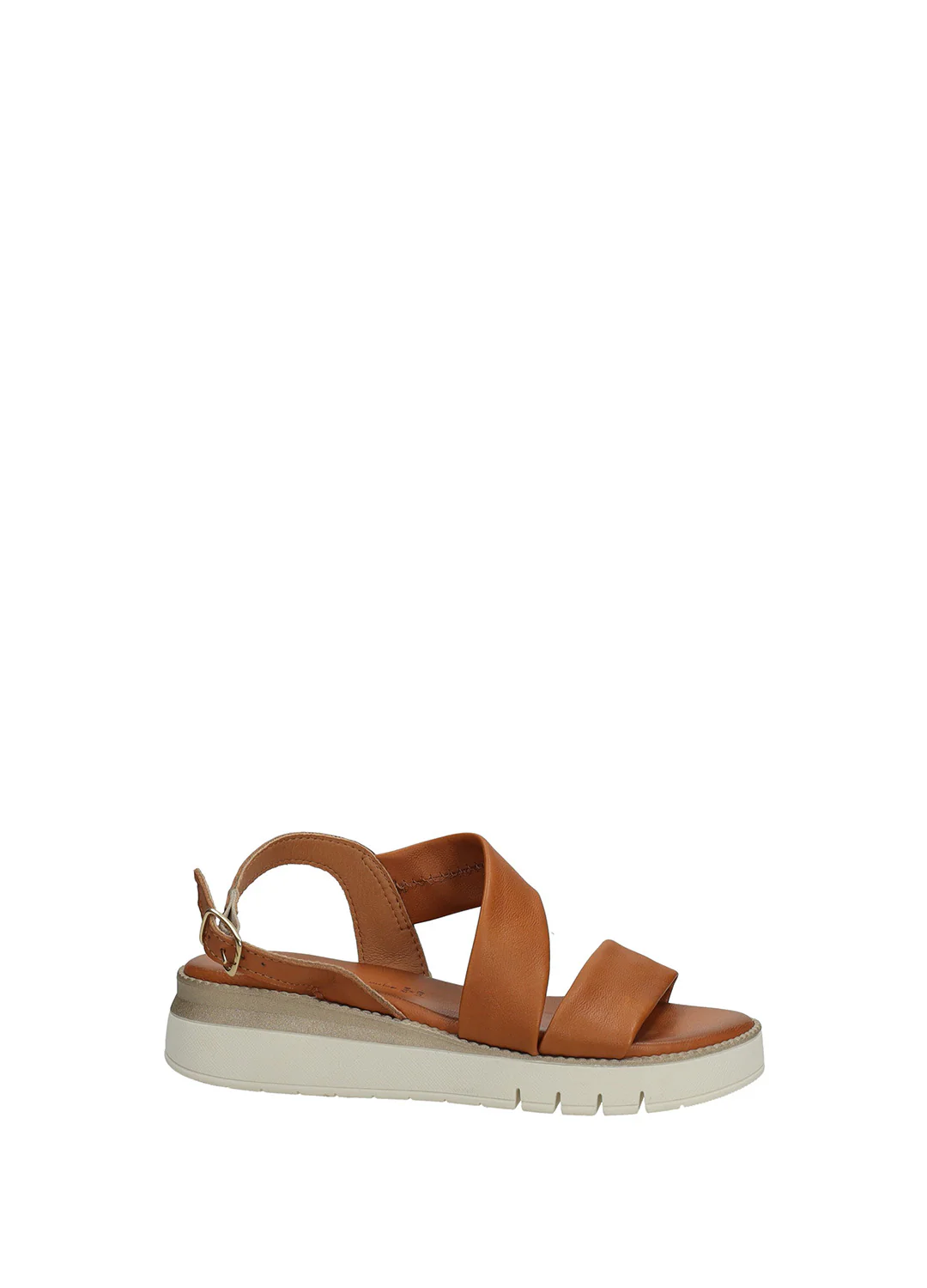 Sandali Donna Vera Pelle Zeppa Media Brown / White - Image 2