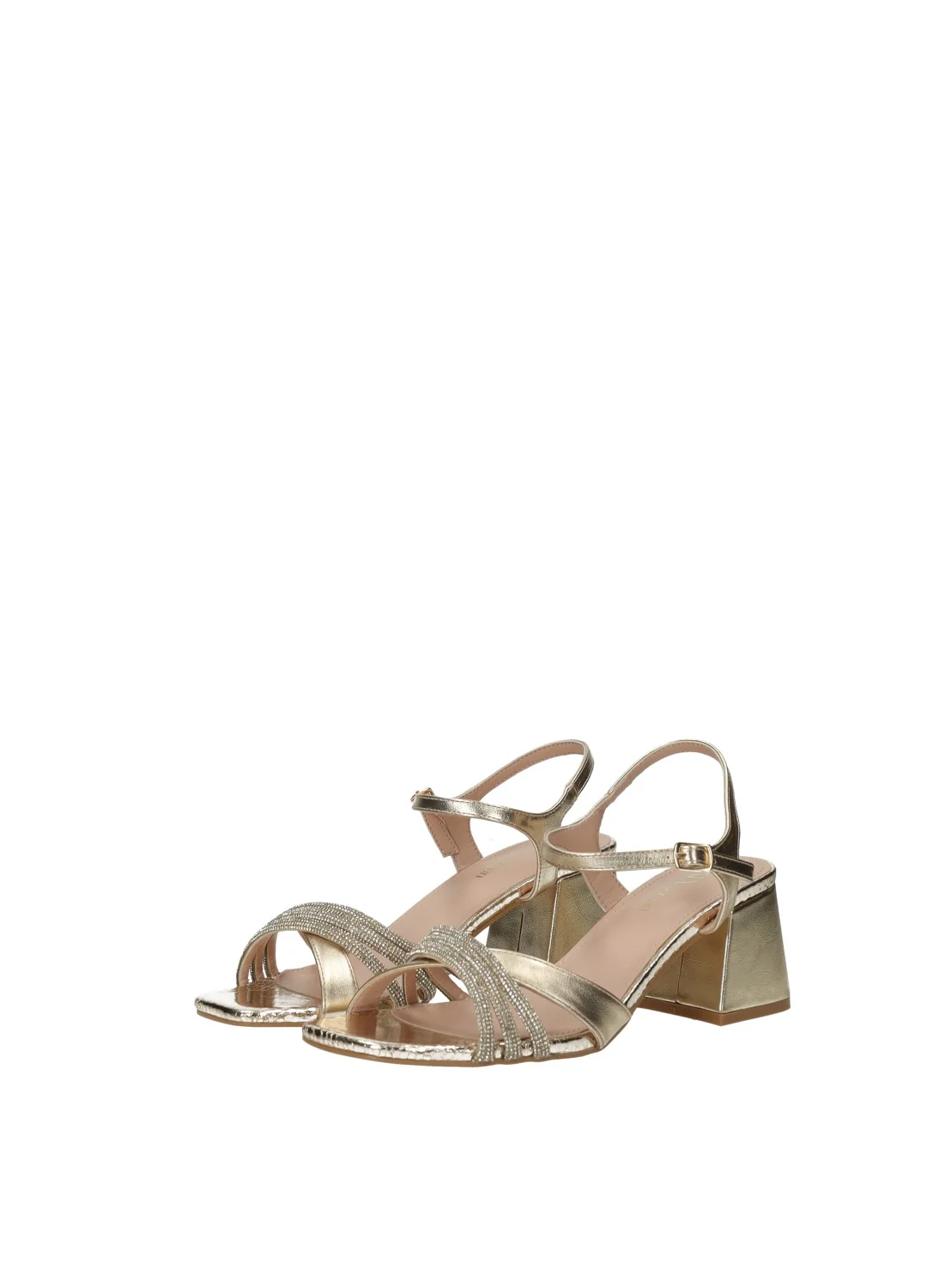 Sandali donna gold in PU metal con tacco medio - Image 2