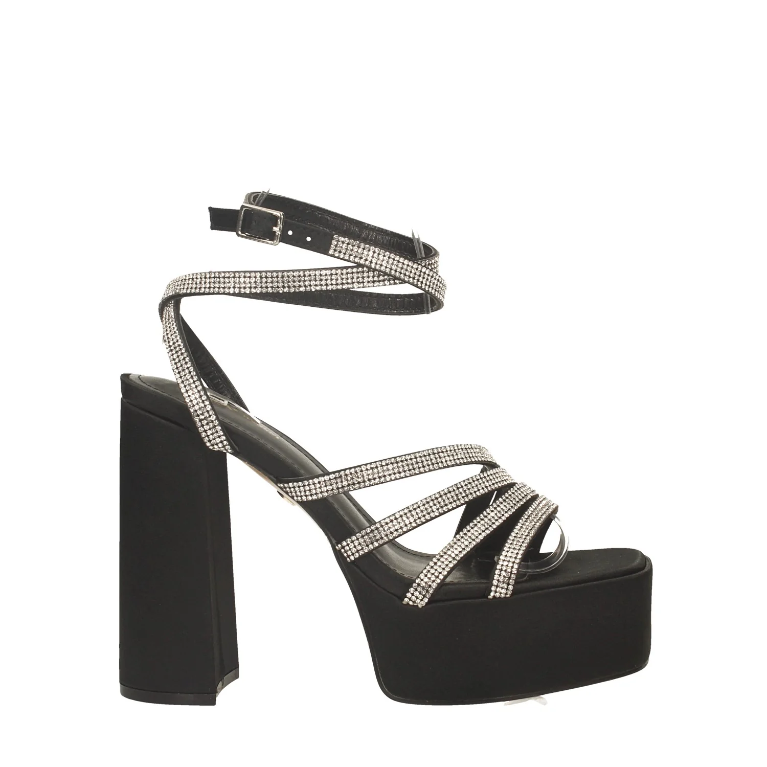 Sandali con plateau e listini ricoperti da strass. Tacco alto 12cm