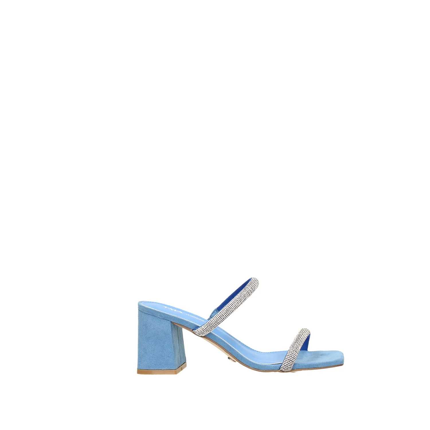 Mules con doppio listino tempestato di strass. Tacco alto 7cm