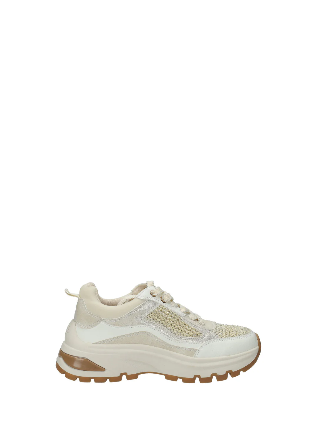 sneakers donna in bianco e beige con suola spessa stile chunky