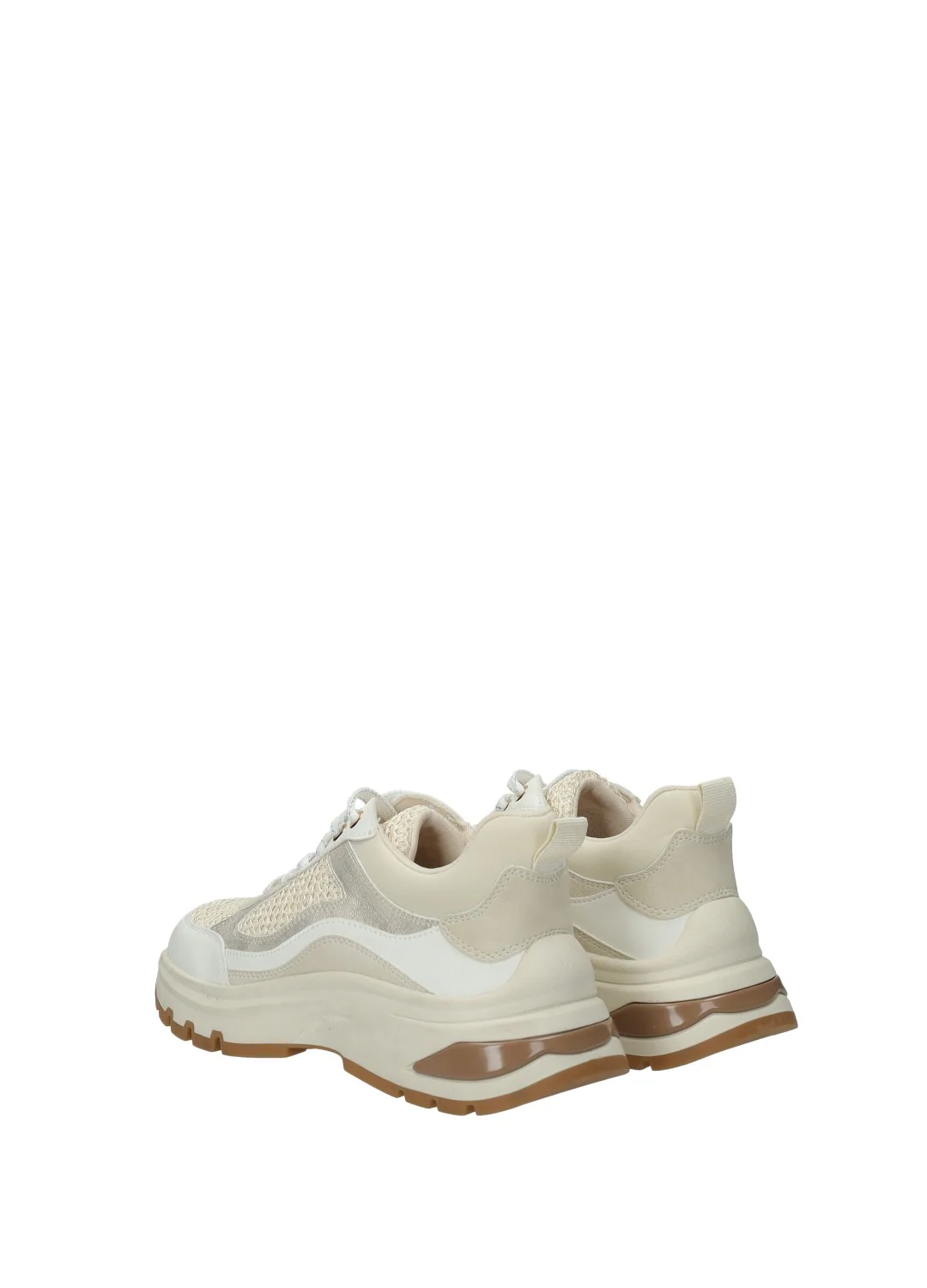 sneakers donna in bianco e beige con suola spessa stile chunky - Image 2