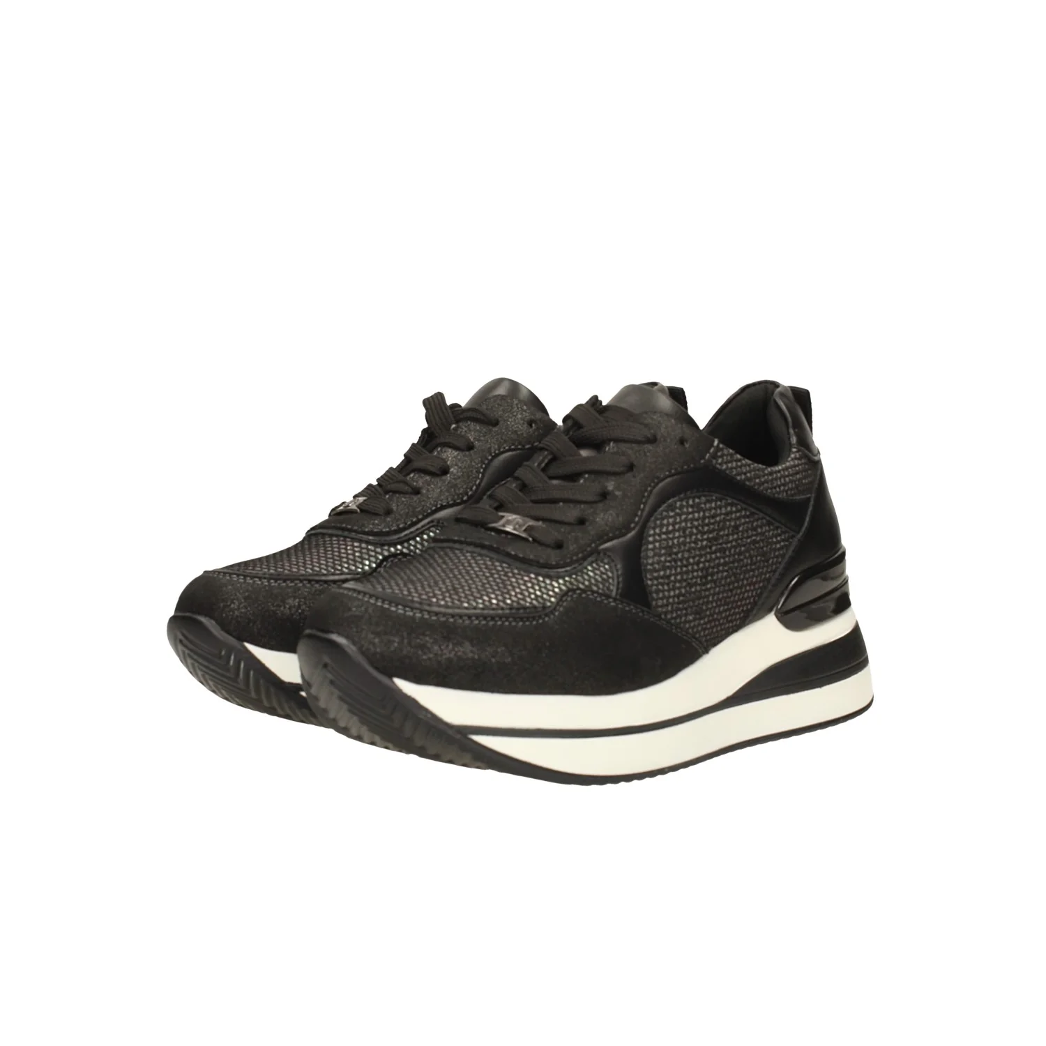 Sneakers nere con inserti in tessuto. Tacco alto 4cm - Image 2