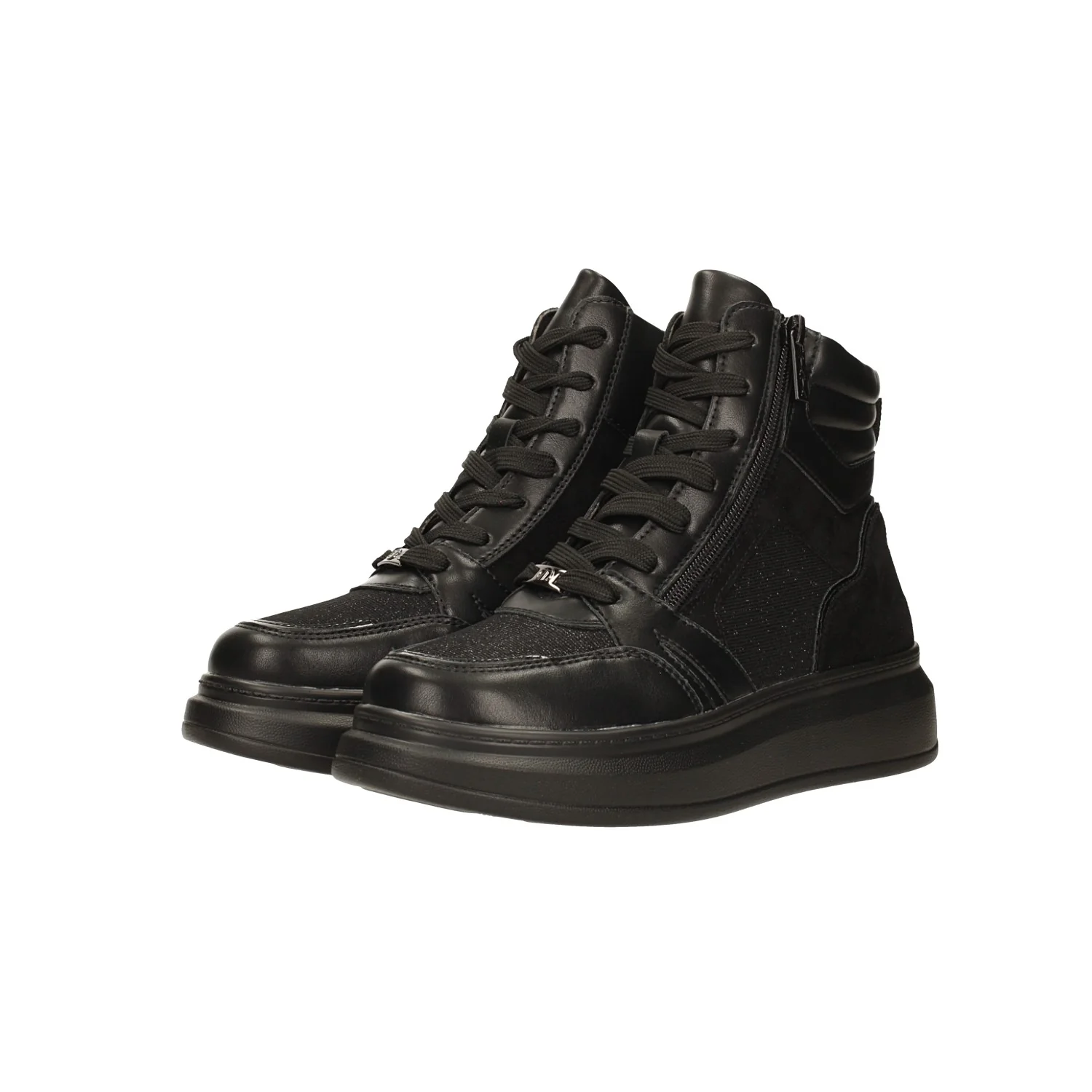 Sneakers total black alte con tessuto glitterato - Image 2
