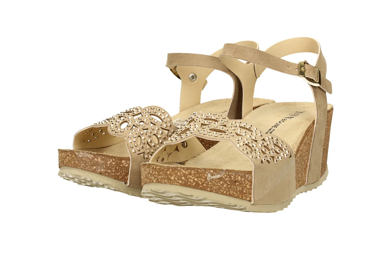 Sandali con zeppa beige. in vera pelle. Made in Italy. Tacco alto 5cm - Image 2