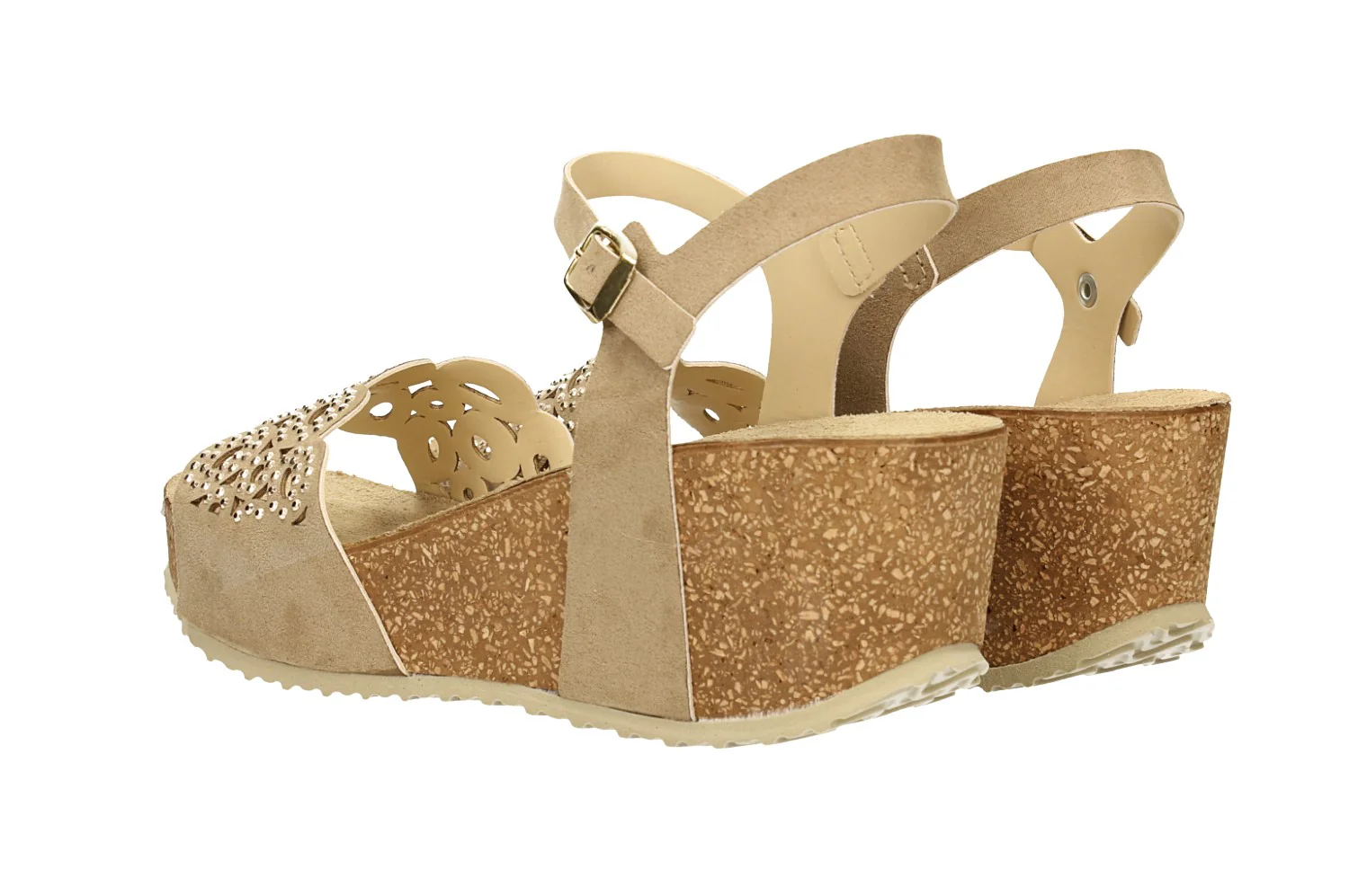 Sandali con zeppa beige. in vera pelle. Made in Italy. Tacco alto 5cm - Image 4