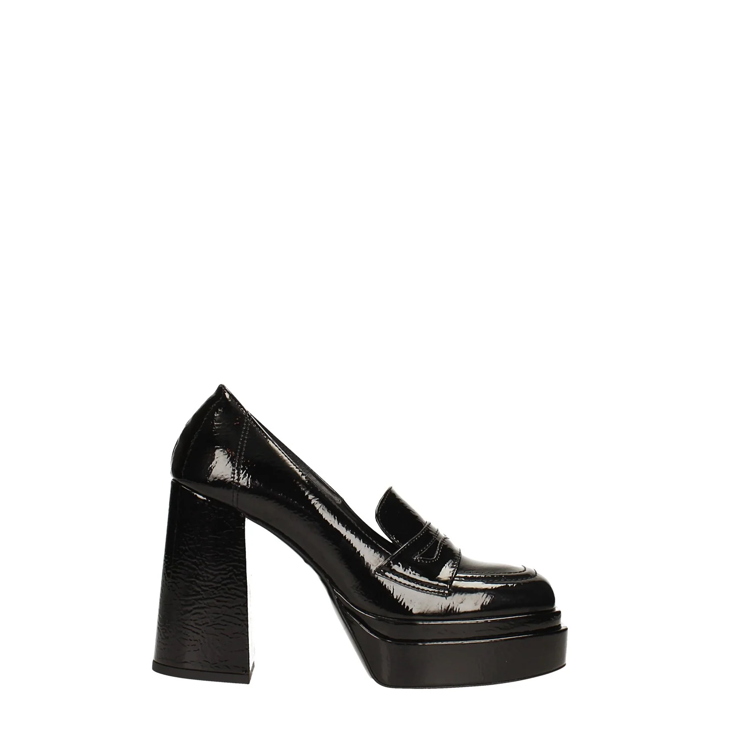 Pumps mocassino in vernice con tacco a colonna alto 10.5cm. Made in Italy