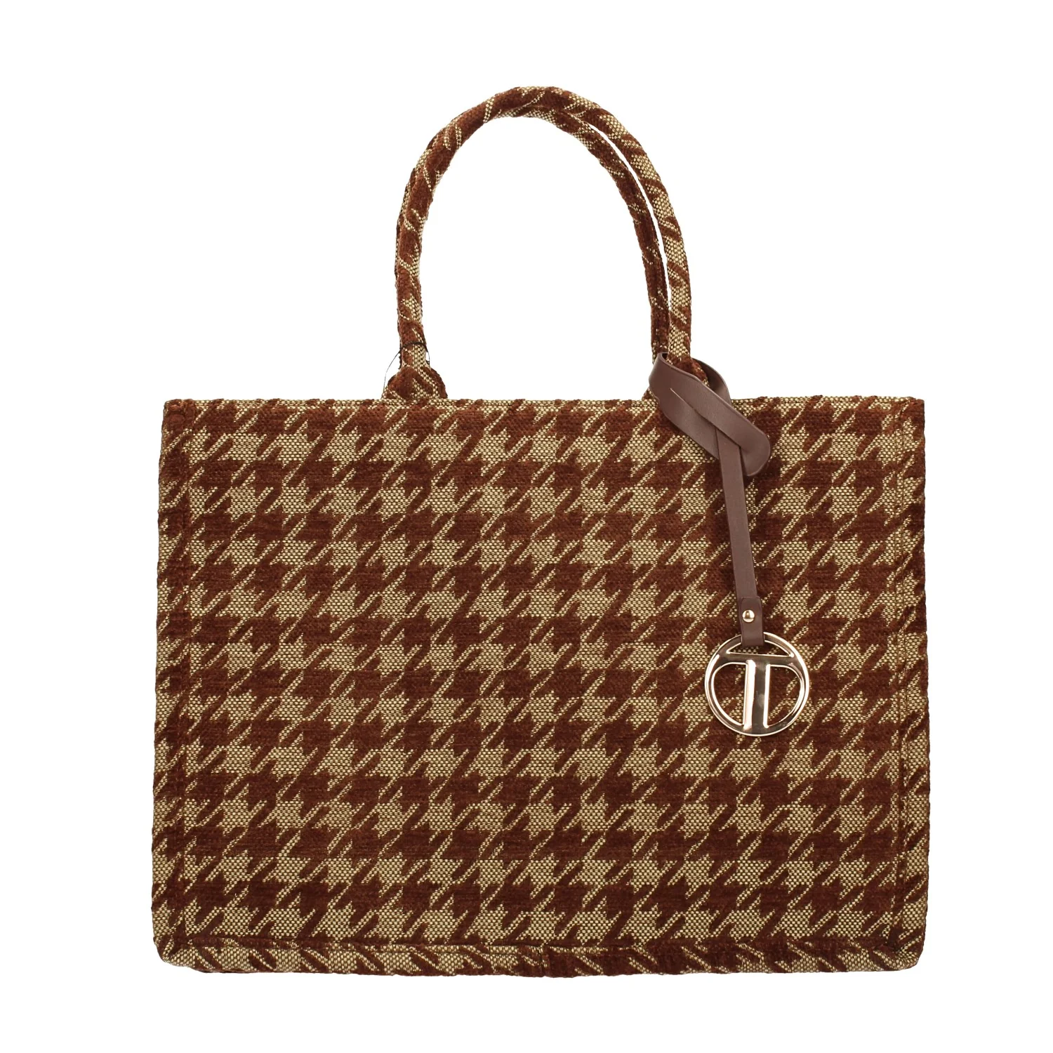 Borsa pied-de-poule beige e marrone - Image 5