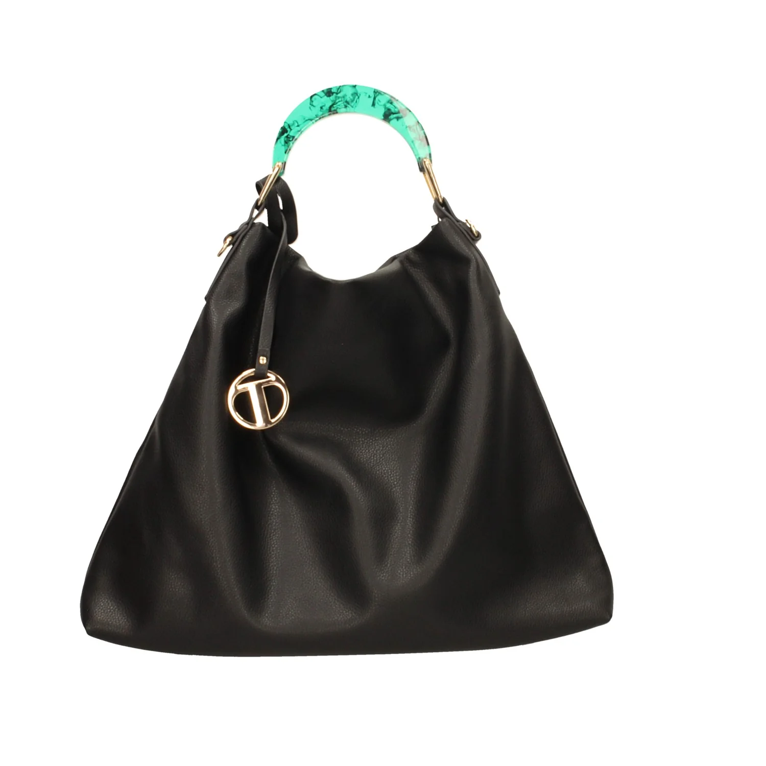 Borsa Hobo nera con manico nero a contrasto
