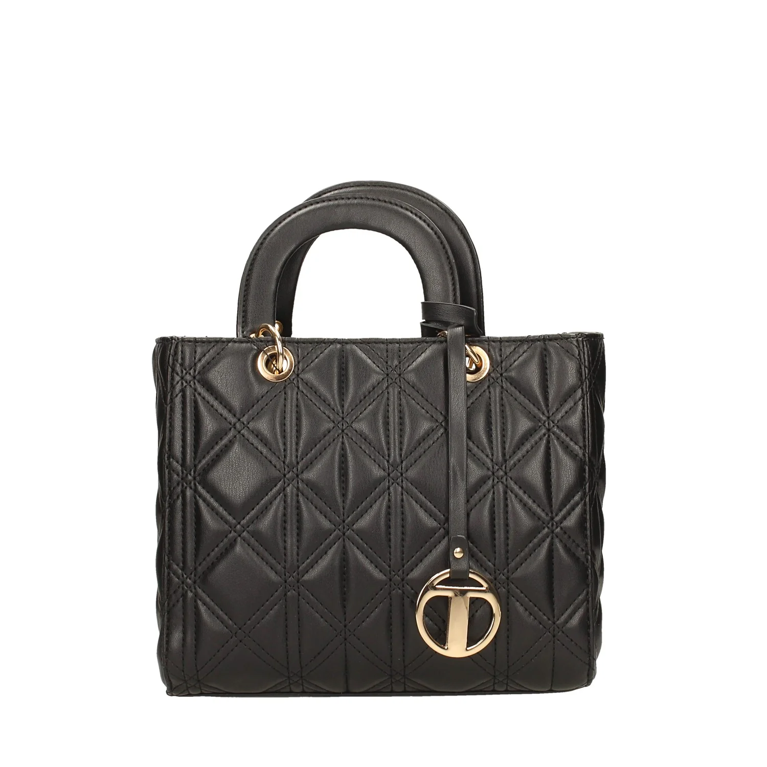 Borsa Tote in tessuto con motivo trapuntato. con pendaglio.