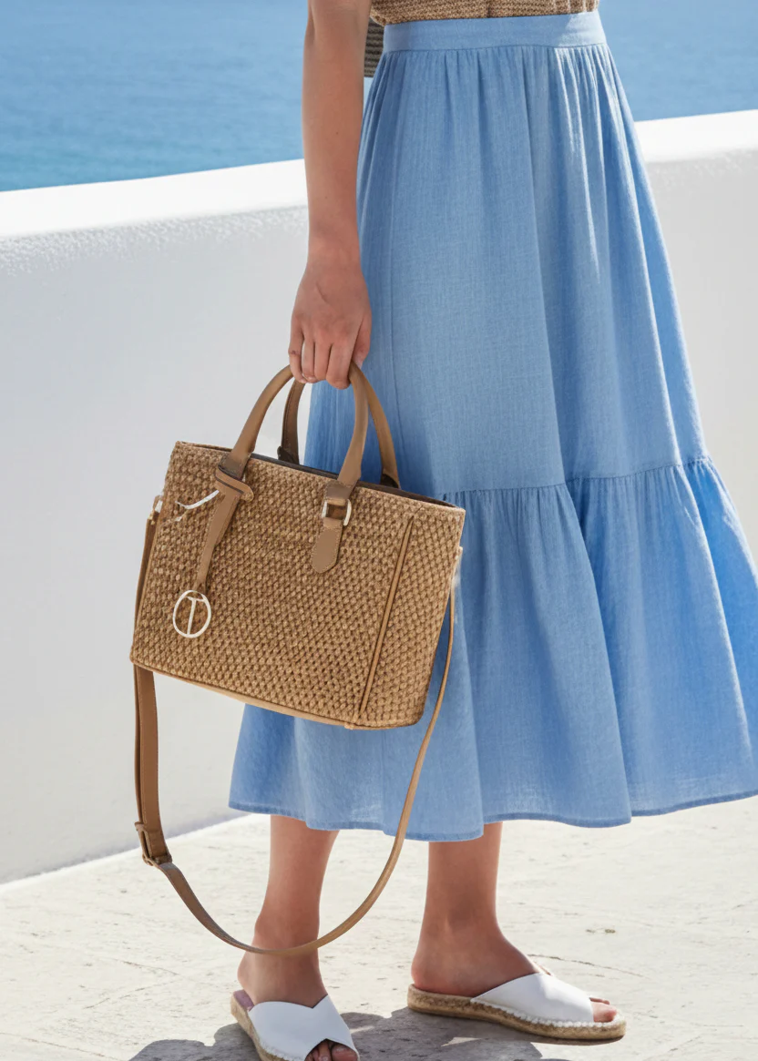 Borsa Donna in Rafia e PU Brown - Image 2