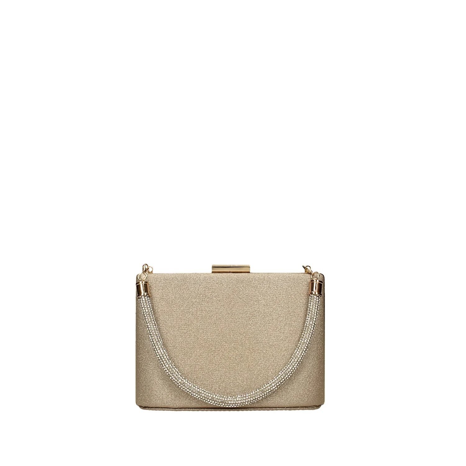 Clutch argentata con manico rigido ricoperto da strass